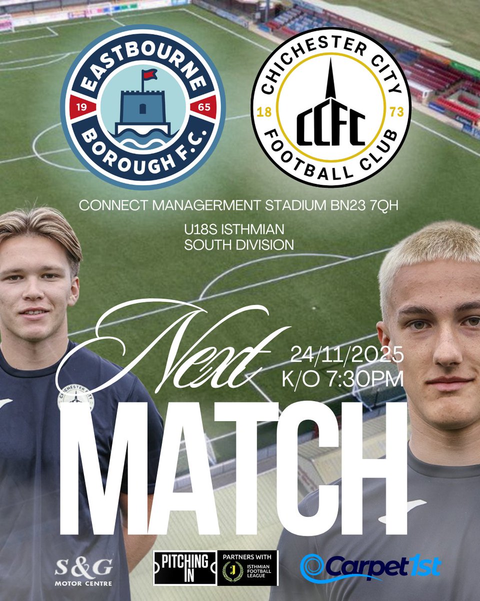 DevelopmentCCFC's tweet image. U18S IL ⚽️

Fixtures are coming in thick and fast for Chichester City Development as our IL U18S head east this Monday as they travel to the Connect Management Stadium to face @ebfc_official

#upthechi⚪️⚫️