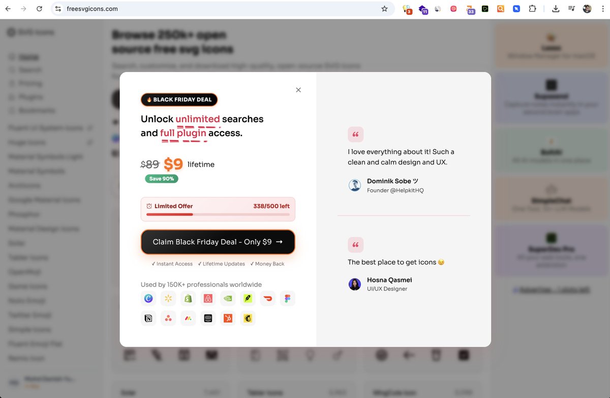 ¡Solo $9! 🤯 (Oferta del Black Friday)
para acceso DE POR VIDA a:
🖼️ Más de 300.000 iconos
🎨 Plugin de Figma
💻 P
