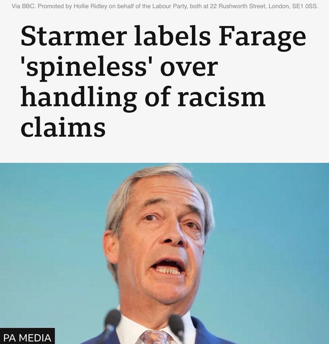 UKLabour's tweet image. Keir Starmer is right.

Nigel Farage is spineless.