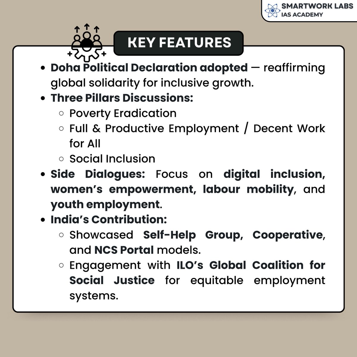 Smartwork_Labs's tweet image. India participated at WSSD-2 in Doha, reinforcing global commitments to poverty eradication, decent work, and social inclusion. India showcased SHG, Cooperative, and NCS models at the UN-led summit.
#WSSD2 #UNGA #SocialDevelopment #IndiaAtUN #DohaSummit #SDGs #InclusiveGrowth
