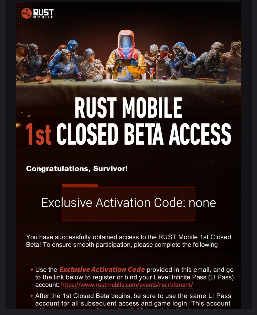 Ninjago9101's tweet image. Rust Mobile – First Closed Beta Test Has Started!

• Regions: United States, Canada, United Kingdom, Germany, France, Japan, Thailand

• Languages: English, Japanese, Traditional Chinese, Thai

• Platforms: iOS, Android, and Tablets

• Player Capacity: 30,000

#RustMobile