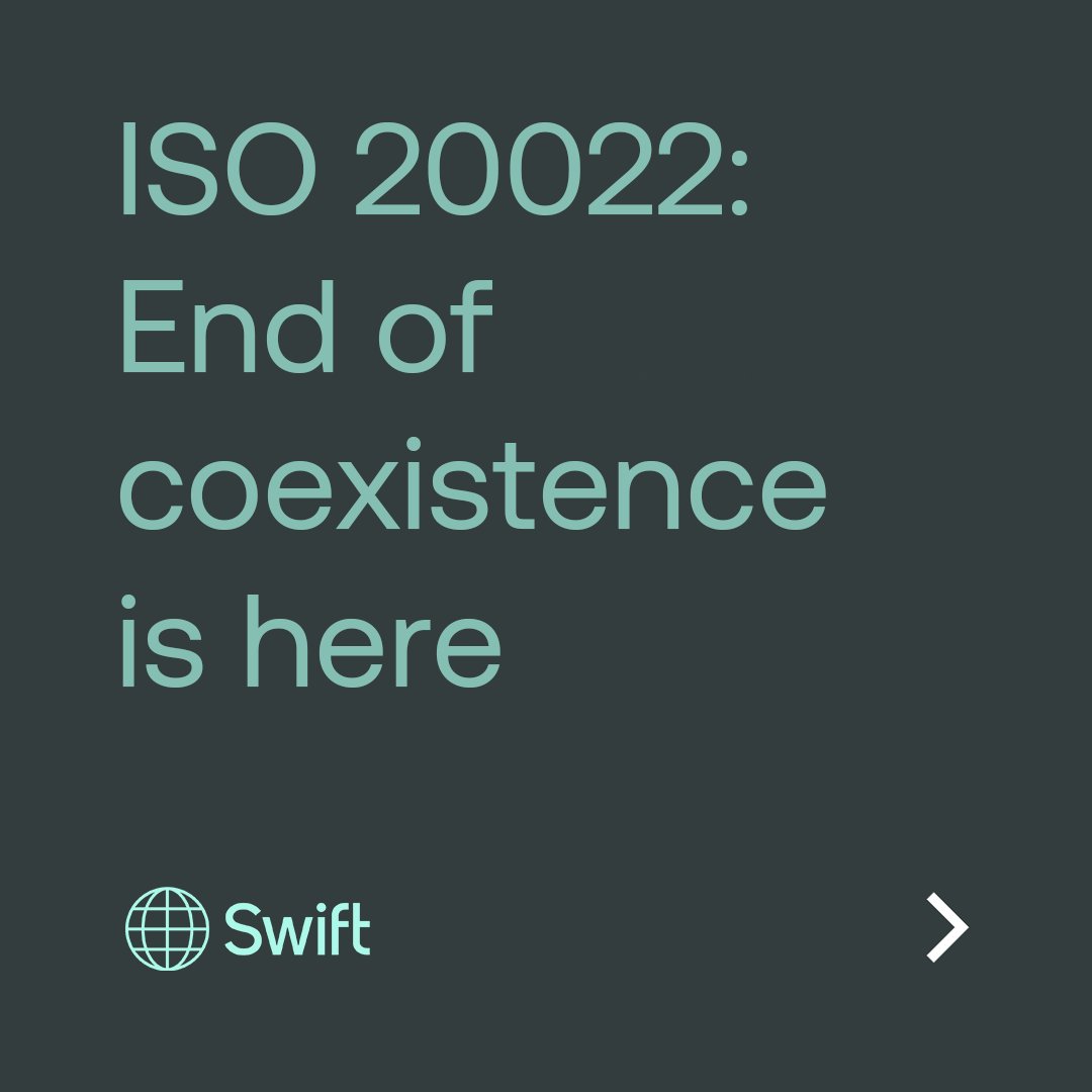 swiftcommunity's tweet image. This weekend marks a major milestone in payments: the coexistence period between MT and ISO 20022 message standards ends. From 22 November 2025, all FI-to-FI payment instruction messages will be delivered only in ISO 20022 format. 

ISO 20022 brings richer data, better…