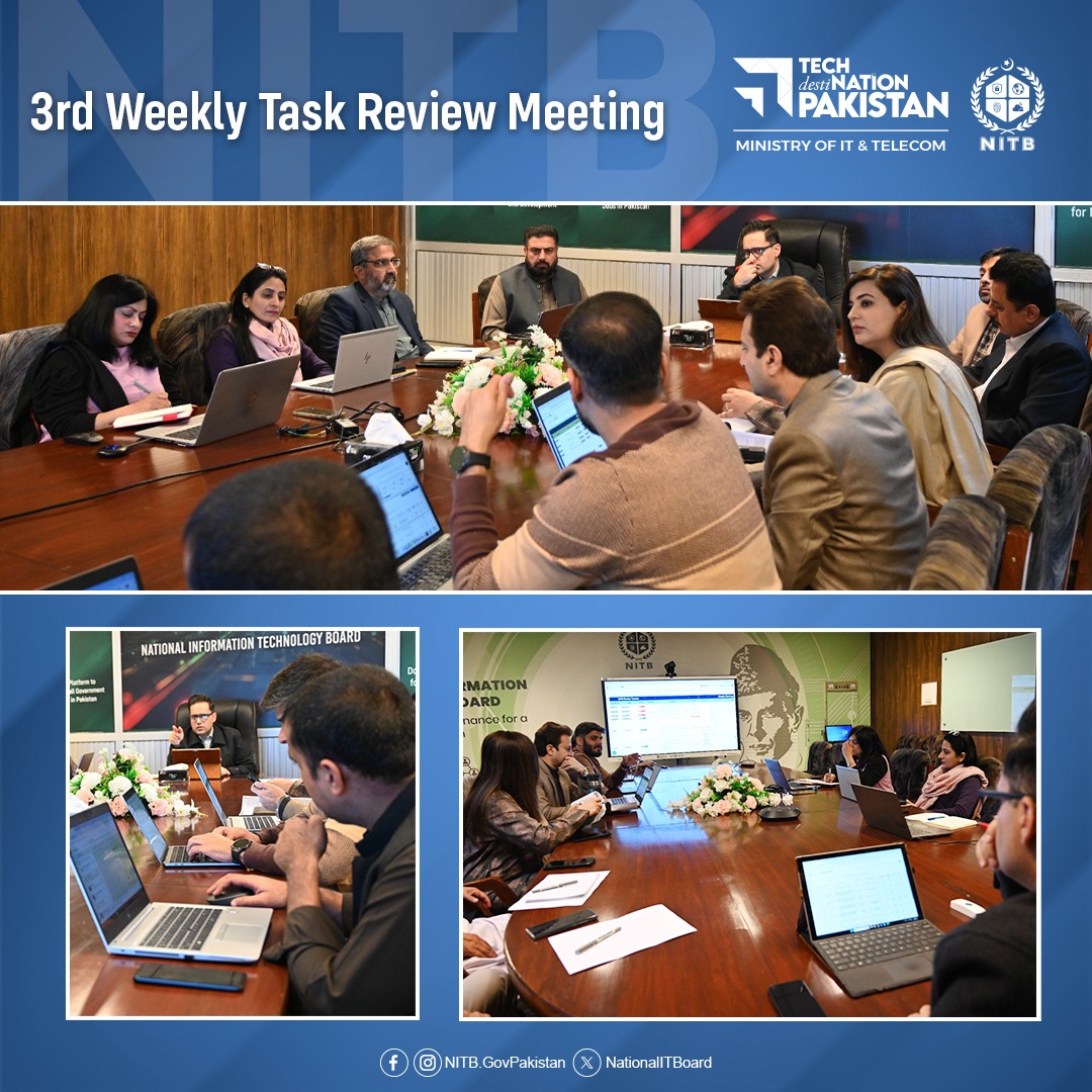 NationalITBoard's tweet image. CEO @FaisalIqbalRatyal chaired 3rd weekly Friday Review Session with senior officials at #NITB to evaluate ongoing projects, measured KPIs, and honed execution priorities, reinforcing our commitment to #DigitalPakistan through accountability, innovation &amp;amp; excellence.