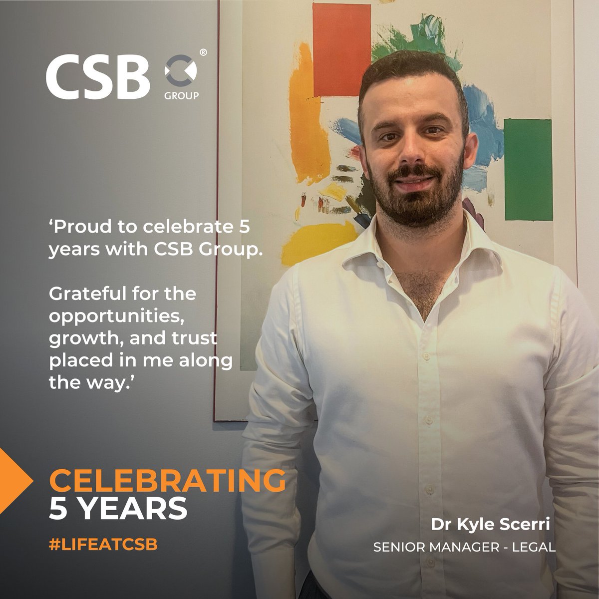 CSBGroup's tweet image. Congratulations to Dr Kyle Scerri, Senior Manager – Legal, on his 5th anniversary!

🎉Kyle has played a key role in driving growth in the Gaming and Fintech units, supported by his expertise in the Legal department. 

Discover👉 csbgroup.com/careers/

#Workiversary #CSBGroup