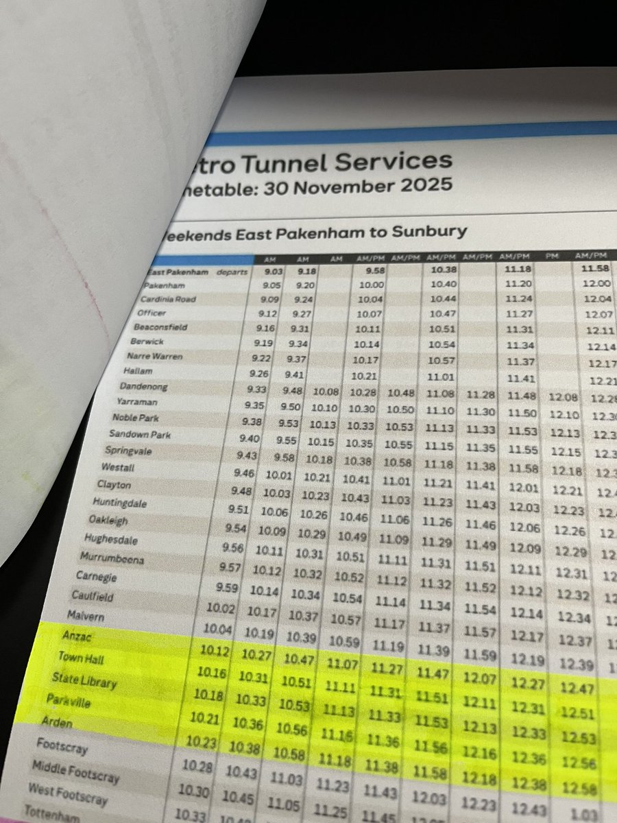 boomerangmadi's tweet photo. I printed out the timetable to decide which trains I want to catch. I’m just a little excited. So many options. They’re finally gonna let me in 😃#metrotunnel #thewaitisalmostover https://t.co/wPcpoDbJiW