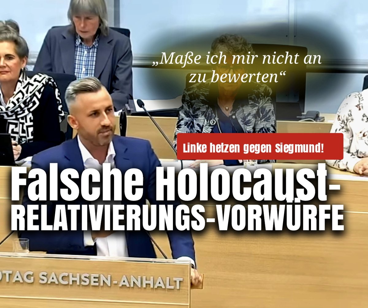 +++ 𝗞𝗢𝗠𝗠𝗘𝗡𝗧𝗔𝗥 +++
Ich bin zutiefst entsetzt, wie sich Linke über <a href="/UlrichSiegmund/">Ulrich Siegmund</a>'s Aussage zum Holocaust aufregen und ihm vorwerfen, er würde diesen relativieren – was schlichtweg nicht stimmt. Er hat 𝗹𝗲𝗱𝗶𝗴𝗹𝗶𝗰𝗵 erklärt, dass er sich nicht anmaße, den Holocaust