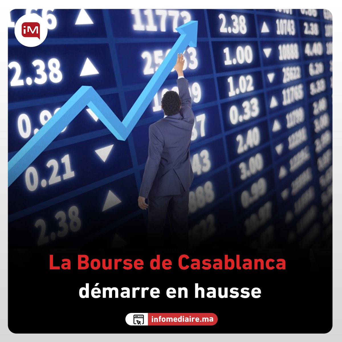 La Bourse de Casablanca a ouvert en hausse vendredi, son indice principal, le MASI, progressant de 0,56% à 18.213,87 points (pts).
