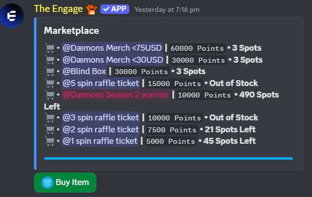 daemons_gamefi's tweet image. 🔥 There are always fun ways to earn in the Dæmons Discord.

Engage with our X posts, react to announcements, or win scheduled + surprise challenges and stack @engagesio points for real rewards!

ONFT Character Blind Boxes. Merch. Wheel Spins. It’s all live, all the time.