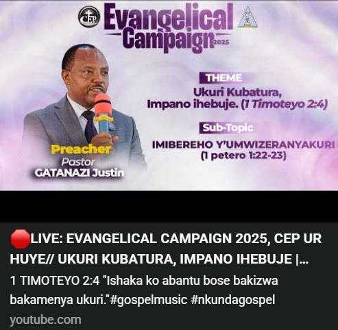 Dusangire Ijambo ry' Imana :
youtube.com/live/wXaOAK2fA…

#Evangelicalcampaign2025