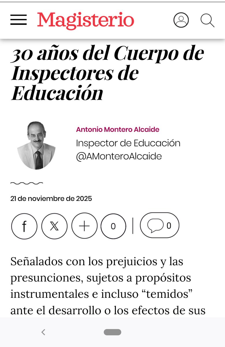 ----------
30 AÑOS DEL CUERPO DE INSPECTORES DE EDUCACIÓN
Antonio Montero Alcaide

MAGISTERIO - Despacito y buena letra
magisnet.com/2025/11/30-ano…
#MagisterioDespacitoyBuenaLetra #AntonioMonteroAlcaide