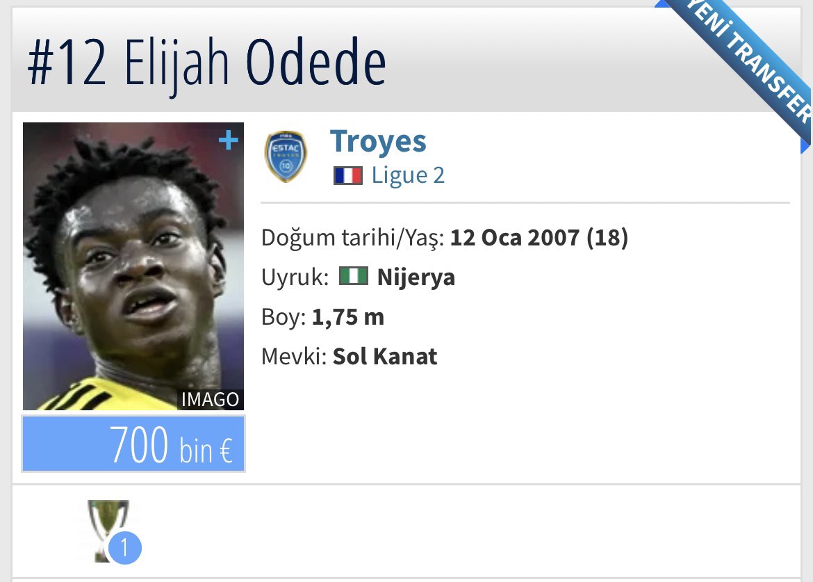 Bu yıl Şerif kulübu şubat ayı transfer etmiş 7aya 3milyona ligue2ekibi troyese transfer oldu,bu çoçuk çok iş yapar türk kulüplerinde
🔹 atletik ve patlayıcı
🔹 1.75 boyuyla çevik, bire birde etkili
🔹 Kanatta dripling, çabuk yön değiştirme ve dikine oyun özellikleriyle öne çıkıyo