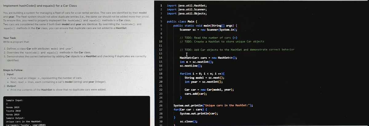 Nrusingh_p2023's tweet image. #Java
Was working on problems involving hashCode() and equals(). Spent way too long wondering why my solution wasn’t passing the test cases… turns out the bug was just one tiny extra space in my output 😅

Fixed it, tests passed, mood restored.
Small mistakes → big lessons.