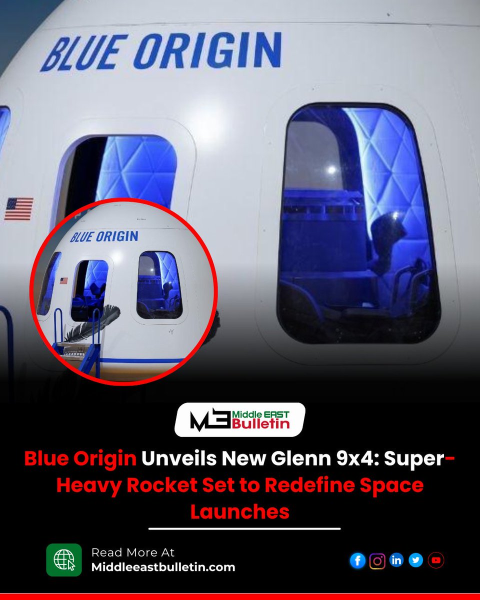 Midleeastbull18's tweet image. Blue Origin announces super-heavy New Glenn 9x4 rocket—9 engines on stage 1, 4 on stage 2. Boosting payload, deep space missions, and US launch capability.

middleeastbulletin.com/blue-origins-n… #NewGlenn #RocketTech #USA #BlueOrigin #NewGlenn