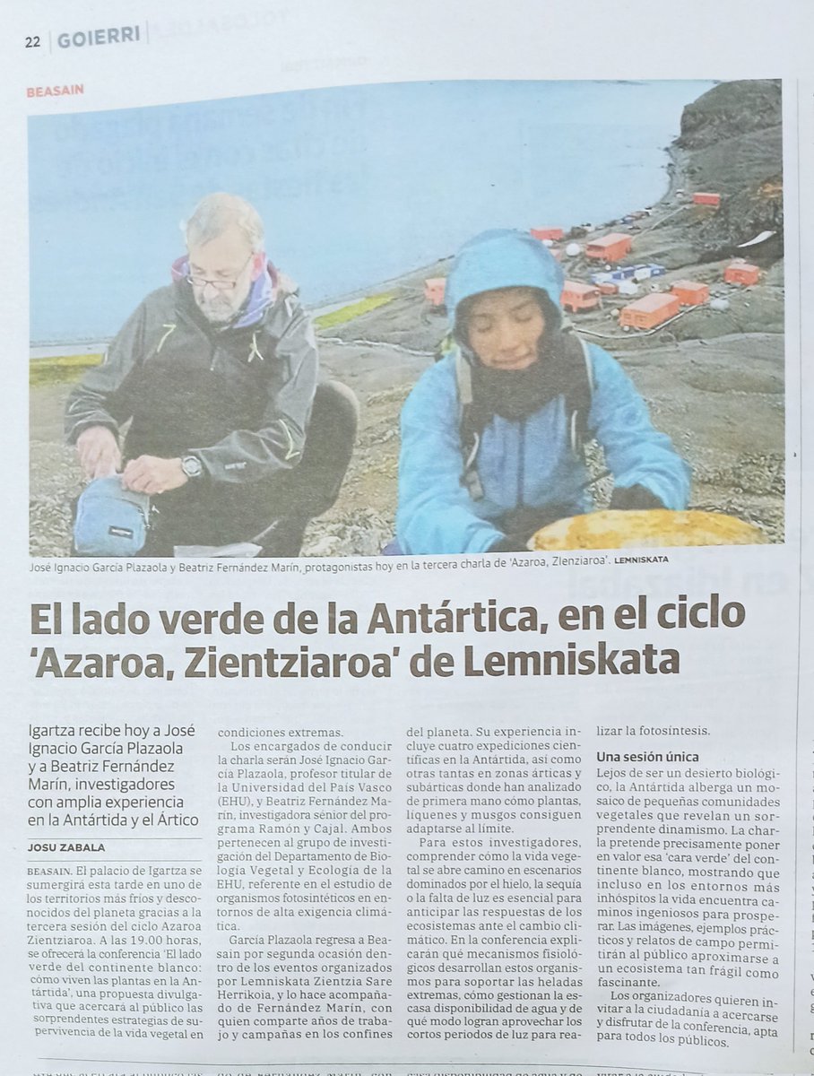 Gaurko ekitaldia El Diario Vasco-n. Ez ahaztu, 19:00tan Igartzan.