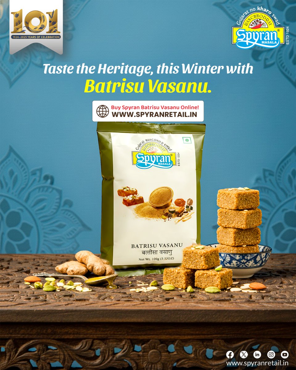 SpyranRetail's tweet image. Winter ni sharuat, paramparik swaad thi! ❄️✨
Bring home the goodness of Spyran Batrisu Vasanu — packed with energy, strength, and the warmth your body needs this season.

👉 Buy Online: spyranretail.in 
📱 Download  Spyran Retail App 

#SpyranMasala #spices #indianspices