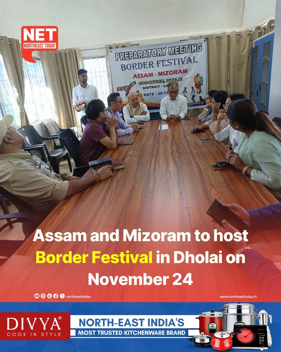 NortheastToday's tweet image. #NetSnippet | The District Administration of Cachar held a preparatory meeting at the CDC Dholai office on Thursday to organise a day-long Border Festival at Dholai on 24th November. The festival aims to bring together communities from Assam and Mizoram to celebrate harmony,…