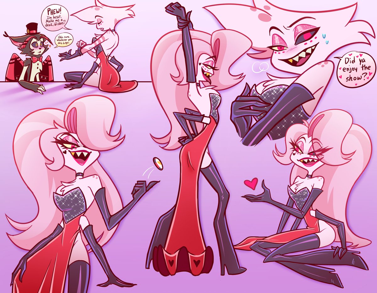 Drawing anything else from Hazbin season 2 besides Angel in drag challenge (impossible). Anywaaay these are some of my favorite poses from Losin' Streak, plus post-show cat chats. 😊💞 
#HazbinHotel #huskerdust #angelhusk #angeldust #husker