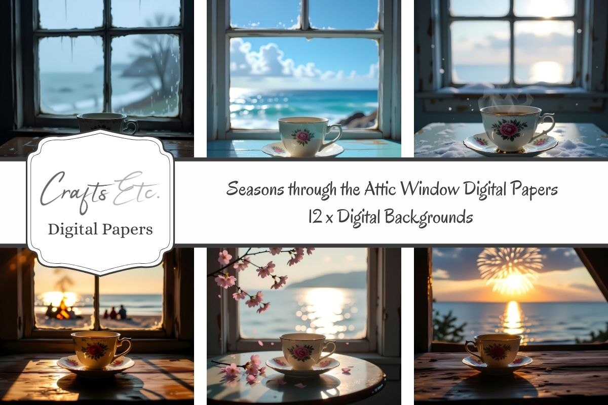 CraftsEtcOnline's tweet image. New Release! 
“Seasons Through the Attic Window” - a hyper-real vintage style digital paper collection featuring nostalgic attic scenes, shifting seasons and dreamy window-view textures.  creativefabrica.com/product/season… #DigitalPapers #Vintage #CreativeFabrica