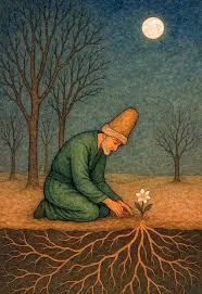 "No creas que el jardín ha muerto porque el invierno lo cubre. Las raíces sueñan bajo la tierra, tejiendo primaveras invisibles. Así, también el alma, cuando parece vacía, solo está preparando su flor.
El dolor es el invierno del corazón, pero el amor, oh el amor... es la