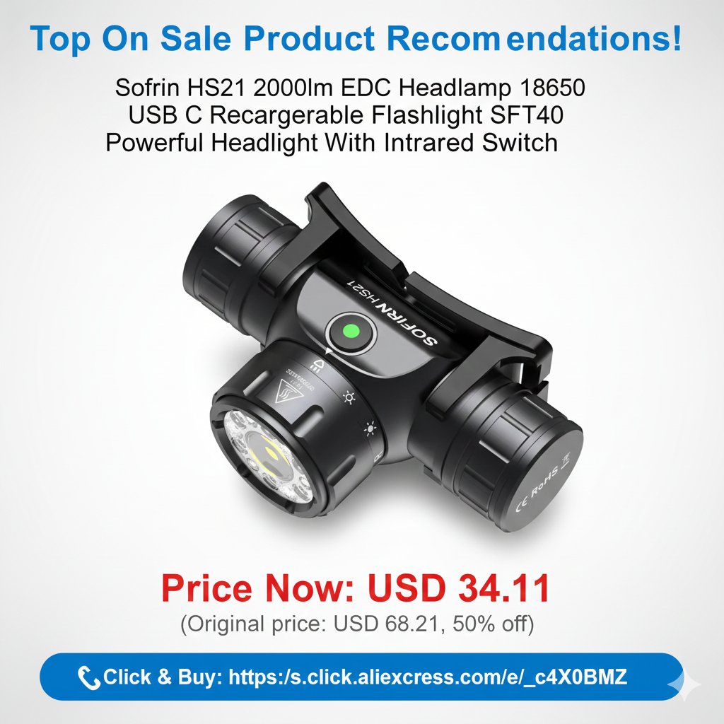 progadgets_link's tweet image. Top On Sale Product Recommendations!
🔗Click &amp;amp; Buy: s.click.aliexpress.com/e/_c4X0BmMZ
Sofirn HS21 2000lm EDC Headlamp 18650 USB C Rechargeable
Price Now: USD 34.11 (Original price: USD 68.21,  50% off)
# Huckabee # Seager # Nano Banana # Commander in Chief # Patriot Act # Technotainment