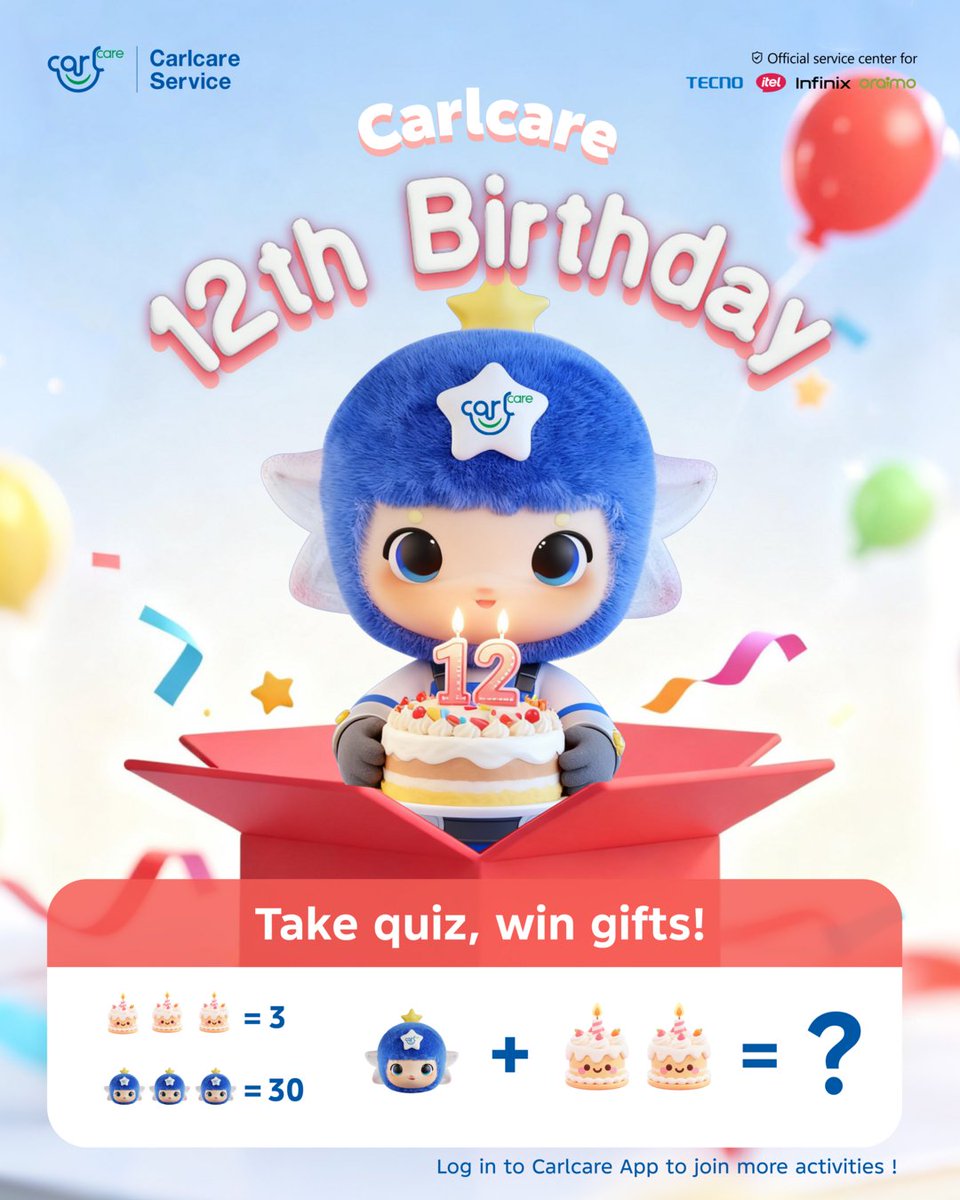 Carlcareug's tweet image. 🧮 Carl is calling—take the quiz! 🧮
Comment your answer for a chance to win an exclusive Carlcare 12th Birthday gift from oraimo!

Rules:
1️⃣ Follow us &amp;amp; oraimo Tiktok👉 tiktok.com/@oraimouganda3
2️⃣ Like &amp;amp; Repost
4️⃣ Winners announced at the end! 🎯

Let’s create more happy moments…