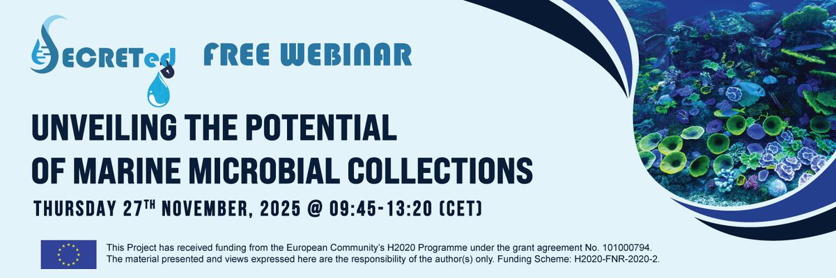 📢Save the date! On Nov 27 2025, from 09:45to 13:20 CET, <a href="/SecretedH/">SECRETed Project H2020</a> will host its final webinar: “Unveiling the Potential of Marine Microbial Collections”. Register here: secreted.eu/secreted-final…

🔵Blue Synergy SL is a proud partner of SECRETed.  More at: bluesynergy.eu