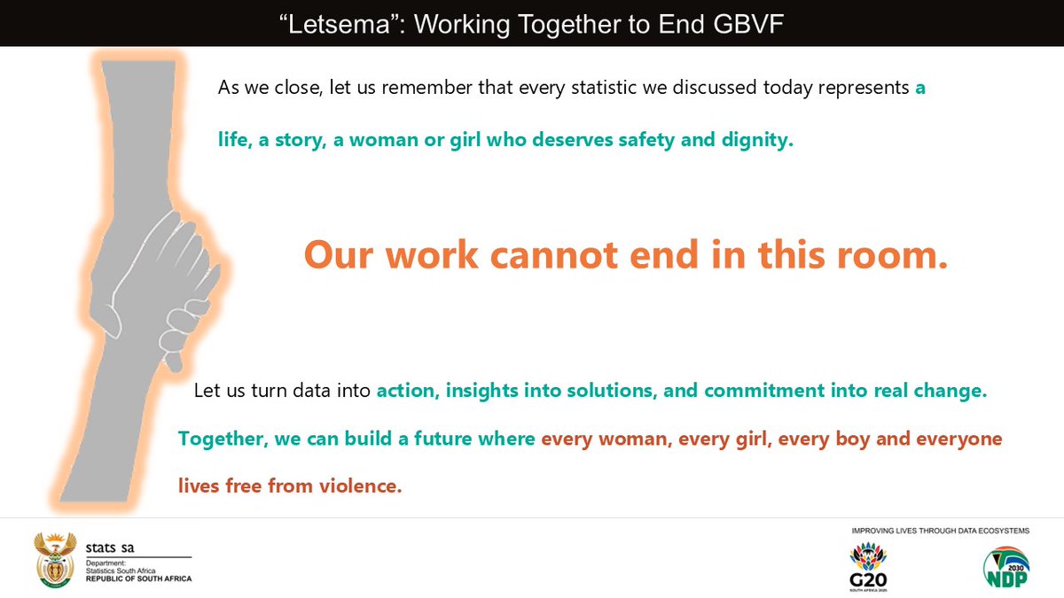 StatsSA's tweet image. &quot;Let us remember that every statistic we discussed today represents a life, a story, a woman or girl who deserves safety and dignity. Let us turn data into action, insights into solutions, &amp;amp; commitment into real change.&quot; - @raku_19

#StatsSA #16DaysofActivism2025 #StopGBV #EndGBV