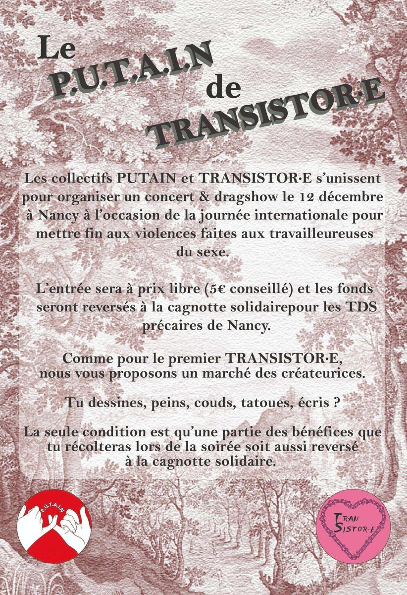 Y a une soirée de soutien à la cagnotte solidaire pour les TDS précaires de Nancy organisées par les collectifs PUTAIN et TRANSISTOR et pour laquelle ils cherchent encore des artistes pour le concert, et eventuellement des gens pour le marché !!
RT apprécié etc