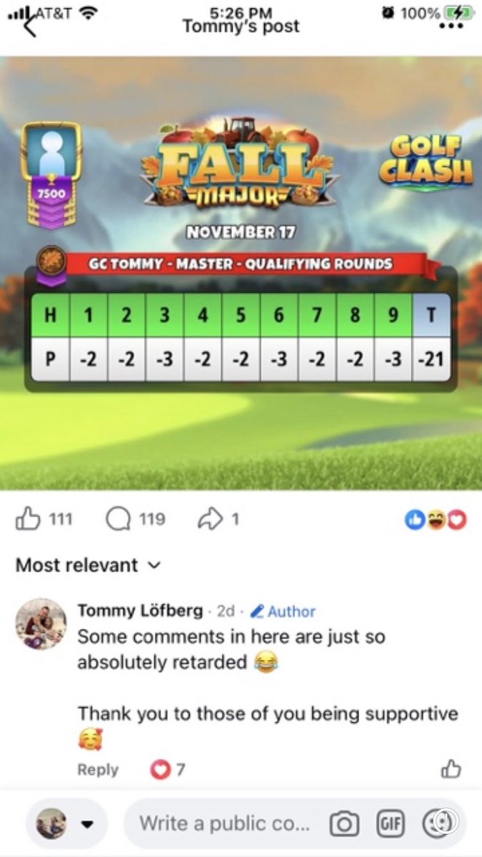 djrow's tweet photo. @EASPORTS @GolfClashGame @ATT @warnerbros @warnerbrostv is this the behavior all of you allow on your platform? give a free pass to low life individuals like @golfclashtommy calling others "retards" on his social media ? if you have any dignity, ban his account. https://t.co/ReL2Dae593