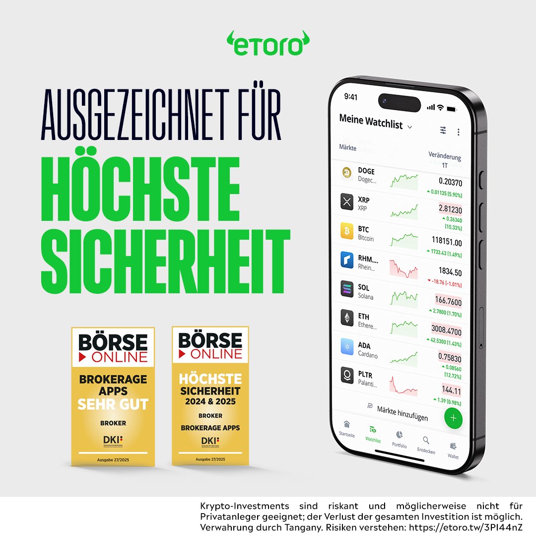 🏆 Sicherheit, die ausgezeichnet ist &amp; das bereits zum zweiten Mal in Folge. 

Werden Sie Teil der Krypto-Community bei eToro: etoro.tw/3MdDdS0