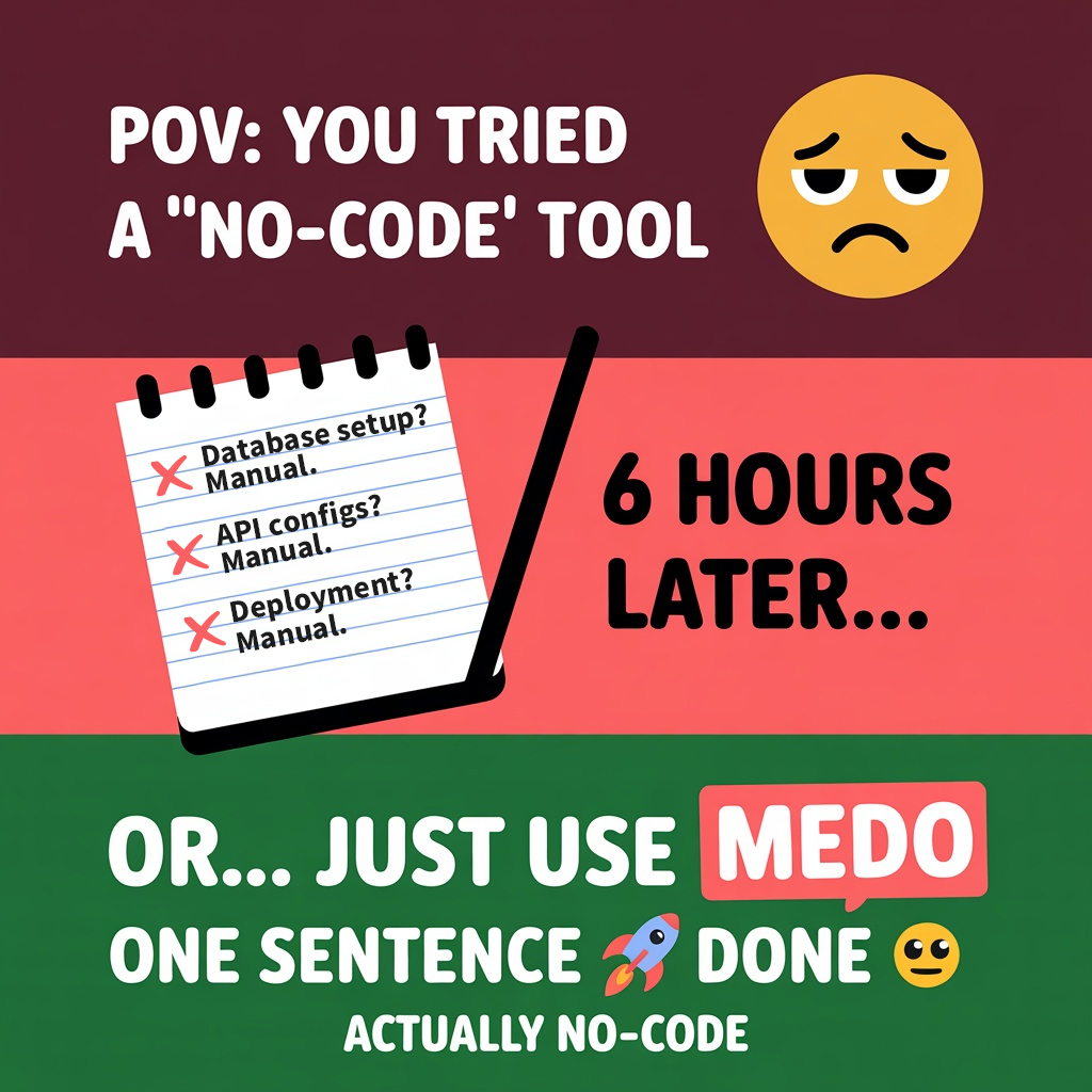 Rixhabh__'s tweet image. Lovable is great.

MeDo is the same thing, but cheaper, faster, and more flexible.

You describe the app.

It builds the backend, frontend, database, and deploys — all in under a minute.

This is full-stack automation for real builders. 👇
