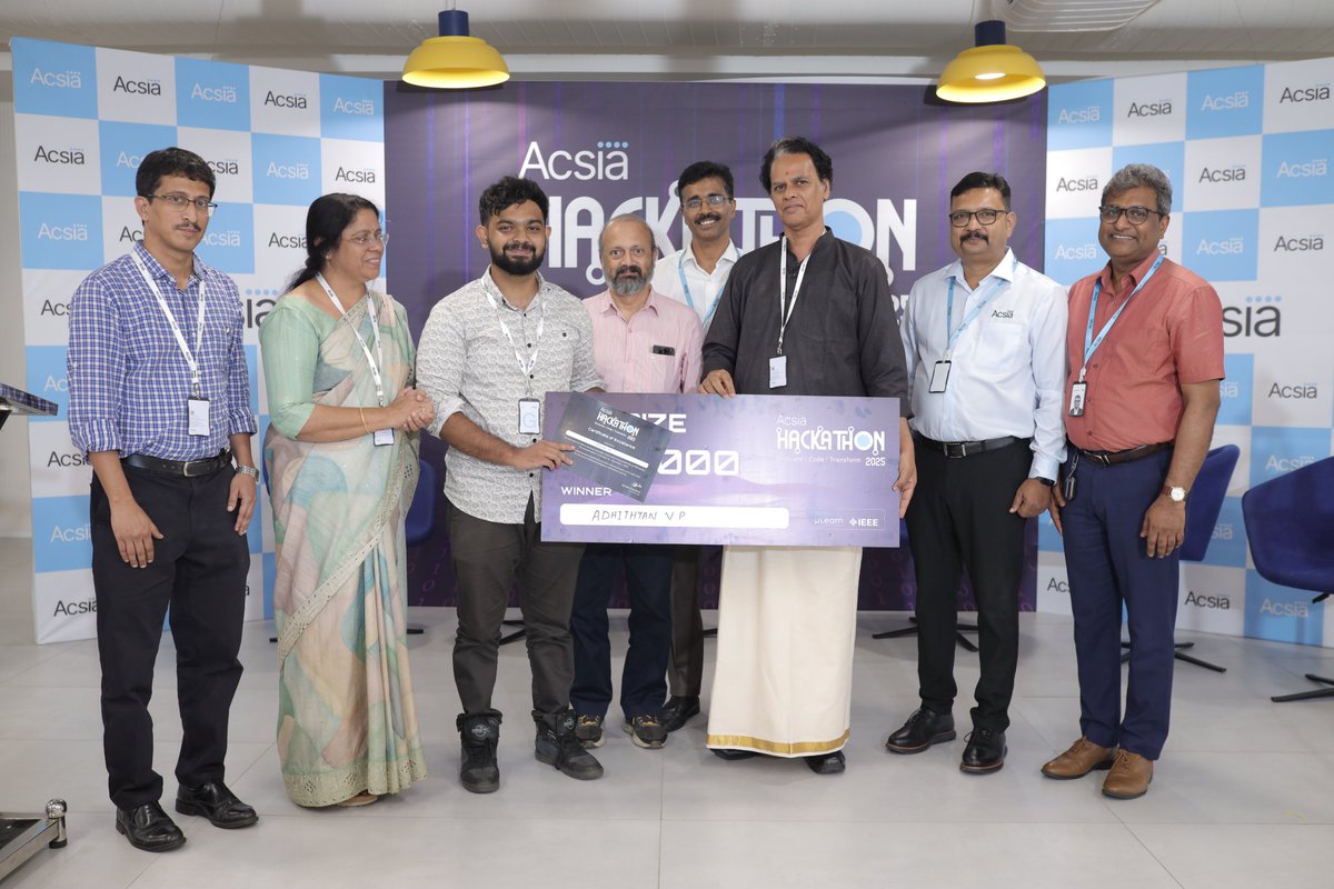 mytechnopark's tweet image. Acsia Hackathon 2025, hosted at Acsia Technologies’ campus in Technopark Phase III, Thiruvananthapuram, brought together some of India’s brightest young minds for a 24-hour national innovation challenge focused on AI-driven problem-solving and next-generation engineering.