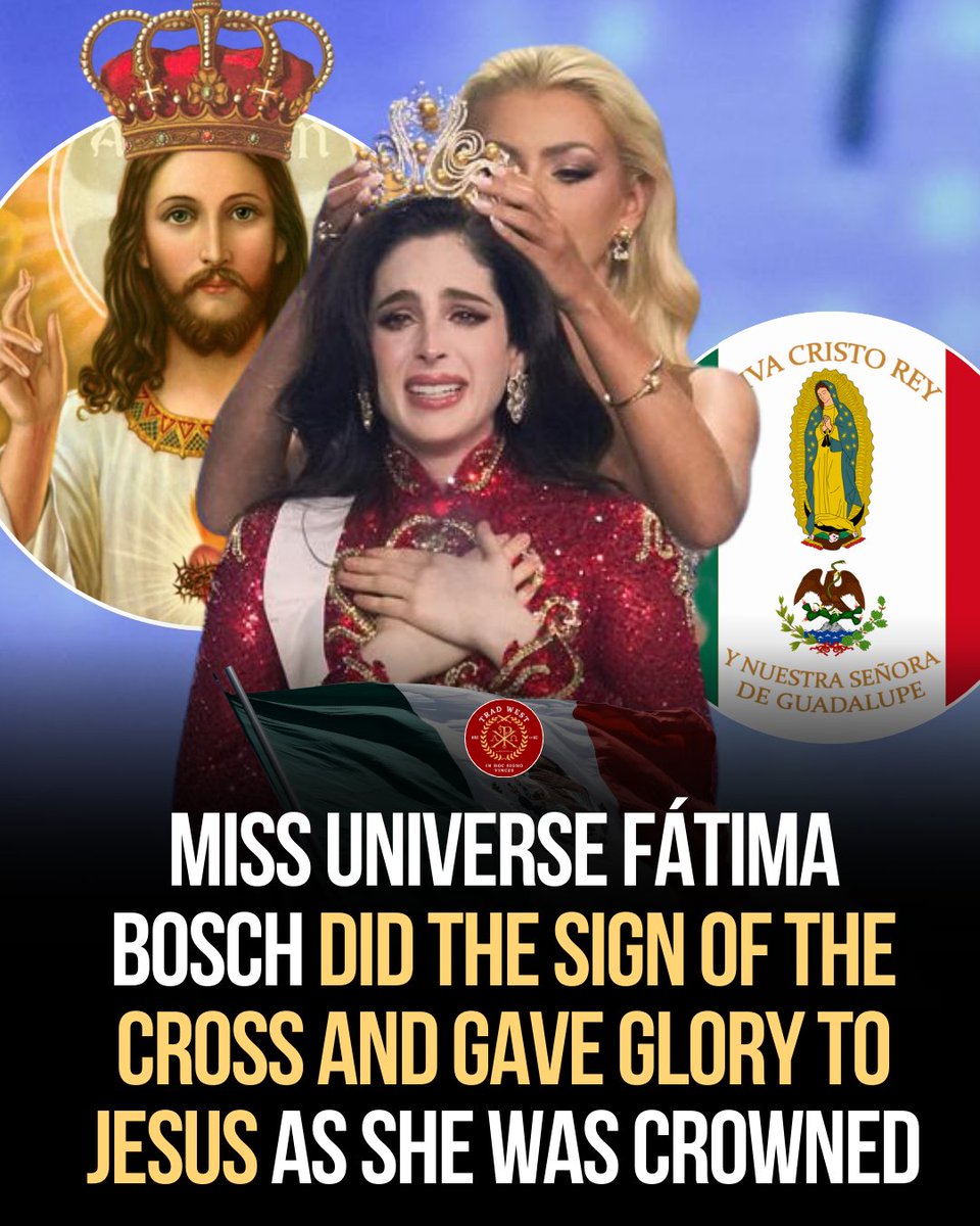 trad_west_'s tweet image. Mexico’s Fatima Bosch, a Catholic, made the sign of the cross to give glory to Jesus as she was crowned Miss Universe.

Before she won as she got selected to be miss universe Mexico she shouted “Viva Cristo Rey!”