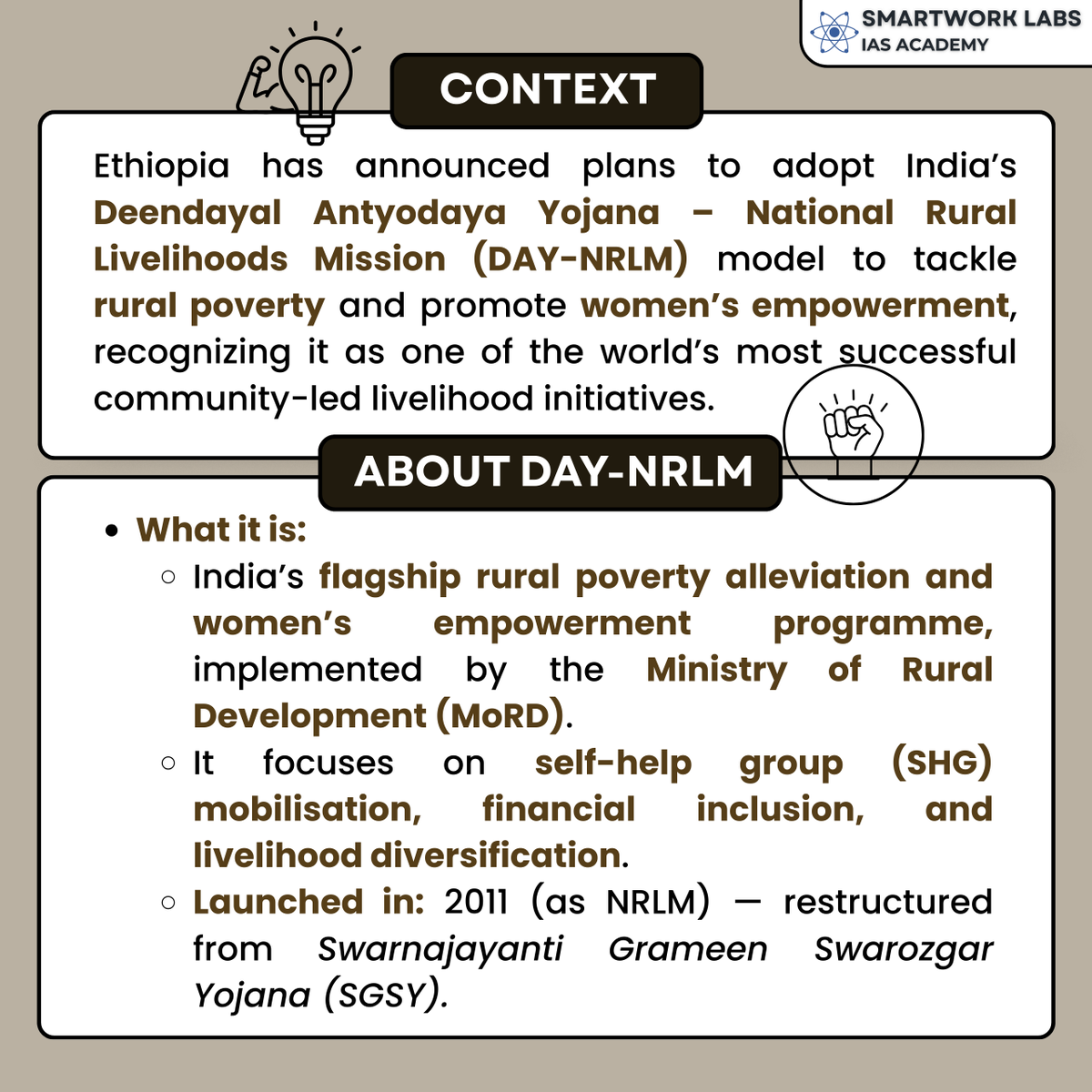 Smartwork_Labs's tweet image. Ethiopia will adopt India’s DAY-NRLM model to fight rural poverty and empower women through SHGs, financial inclusion, and livelihood diversification. A big global recognition of India’s community-led development success.
#DAYNRLM #Ethiopia #WomenEmpowerment #RuralDevelopment