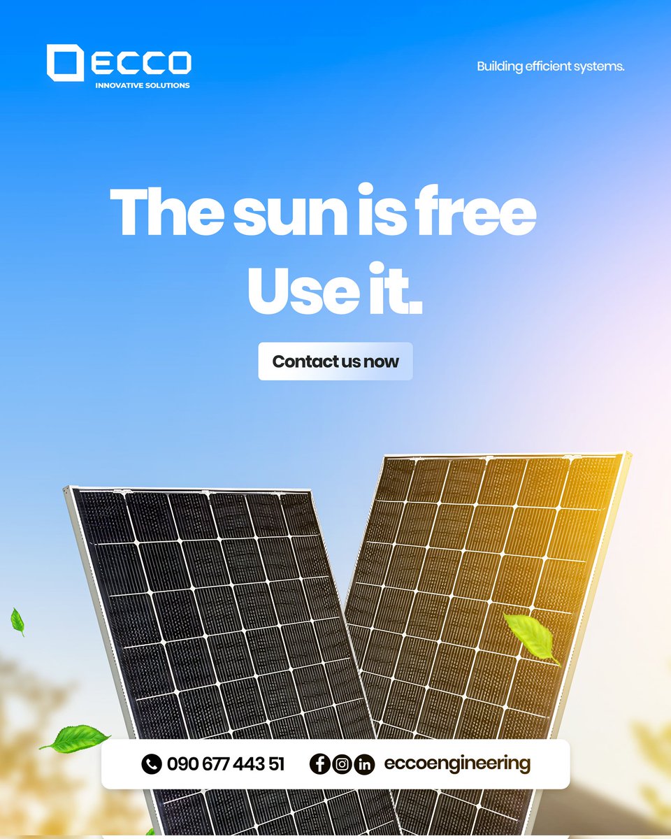 EccoEngineering's tweet photo. @it_Rutie Harness the free power of the sun

Transition into renewable energy today

No noise, no pollution.

Contact us today on 09067744351 https://t.co/quEDOtlziG