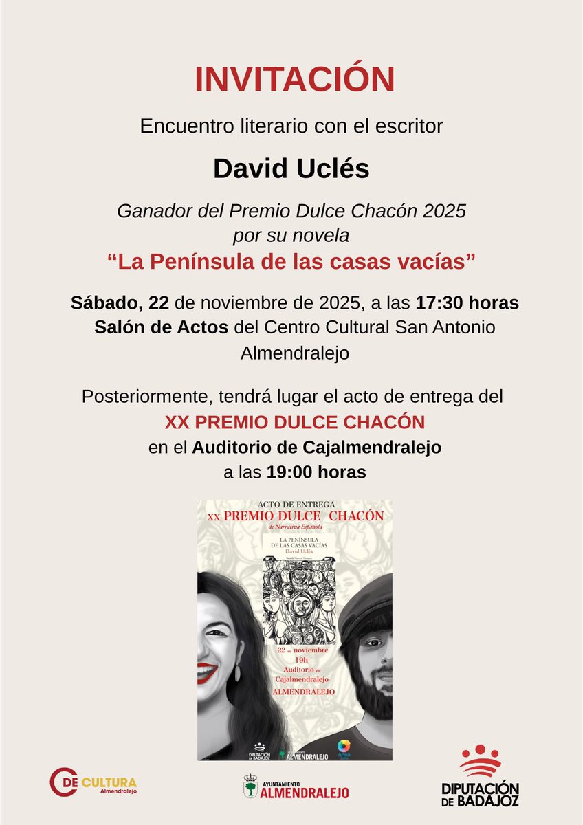 Ahora que estamos a punto de recibir al premiado del <a href="/Pr_DulceChacon/">Premio Dulce Chacón de Narrativa Española</a>, David Uclés, publicamos un Compartiendo Lecturas acerca de su libro, entre otros radioedu.educarex.es/radiosantiago/… #RadioEdu. Entrada libre este sábado.