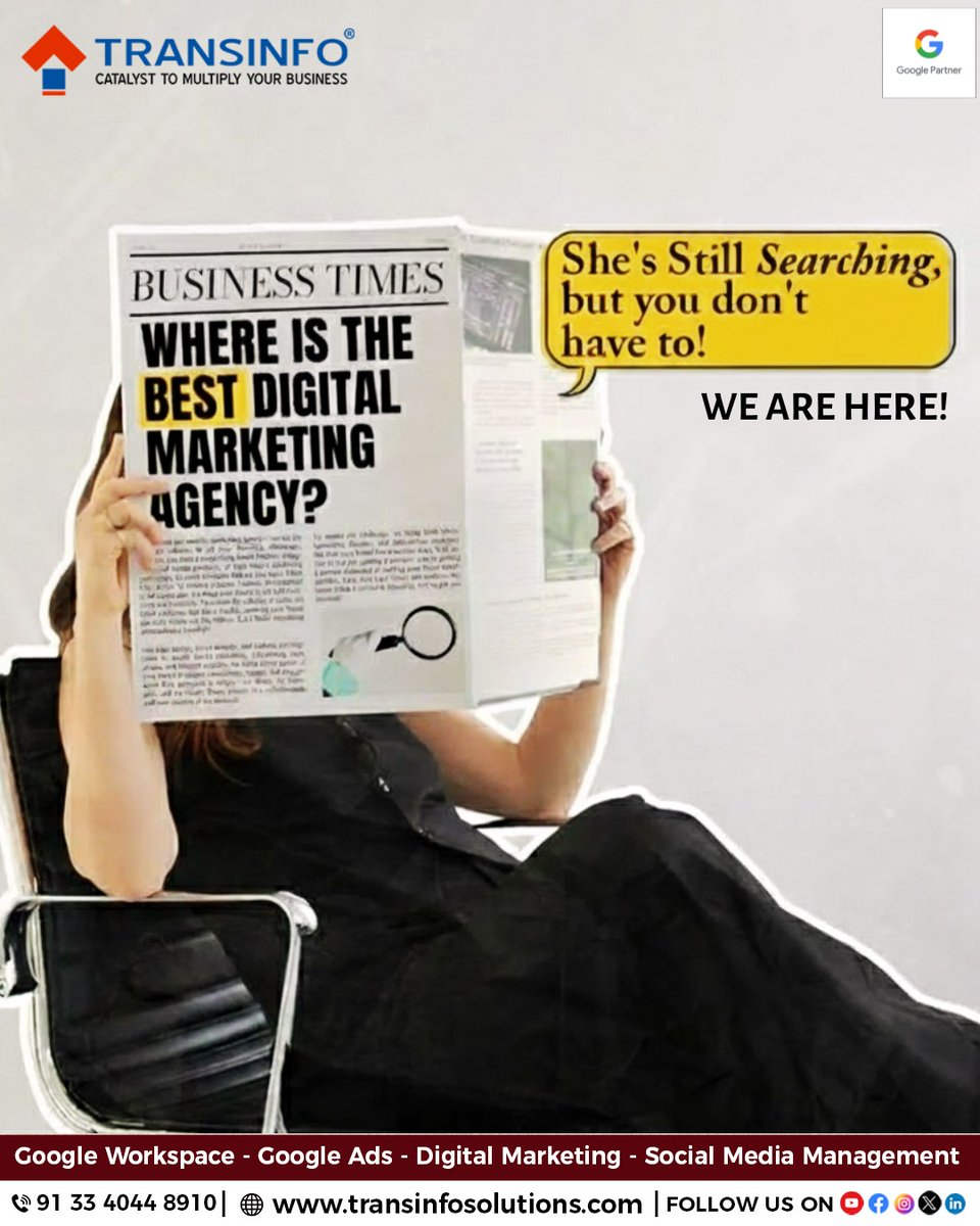 transinfosol's tweet image. We are your CATALYST for business multiplication!
Call Us Now On: 91 33 4044 8910
Or, Visit: transinfosolutions.com

#TransinfoSolutions #Transinfo #StopSearching #WeAreHere #BestDigitalMarketingAgency #DigitalMarketing #MarketingSolutions #BusinessCatalyst #GooglePartner