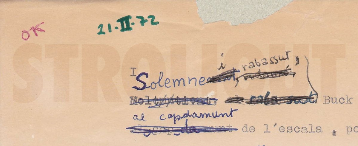 Solemnement,
L'Ulisses de James Joyce com no l'havíeu vist mai: primeres paraules de la primera pàgina del mecanoscrit original de la traducció de Joaquim Mallafrè.