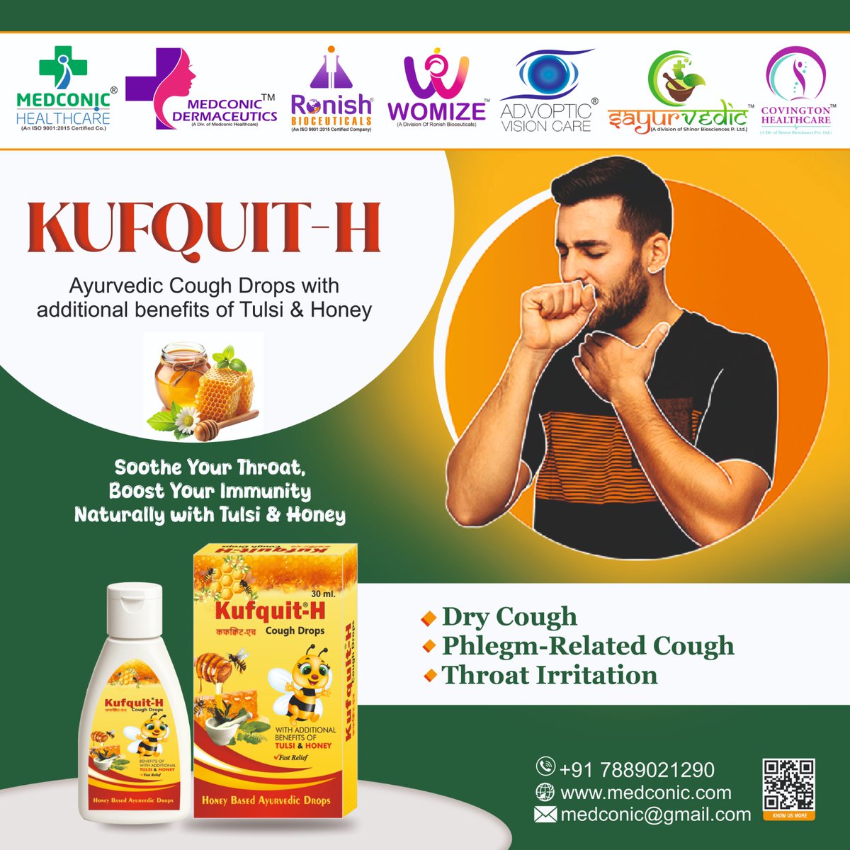 medconic's tweet photo. Say goodbye to throat irritation with KUFQUIT H DROP – Ayurvedic Cough Drops with Tulsi &amp; Honey 🍯🌿
📞 +91 78890 21290
🌐 https://t.co/mlIThdgAH6
#healthcare #HealthIsWealth #CoughSyrup #Syrup https://t.co/6U1loev9va