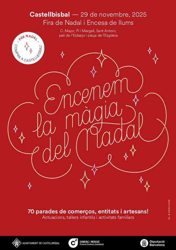 🎄✨ 𝐄𝐧𝐜𝐞𝐧𝐞𝐦 𝐥𝐚 𝐦𝐚̀𝐠𝐢𝐚 𝐝𝐞𝐥 𝐍𝐚𝐝𝐚𝐥ⵑ ✨🎄
Un dia ple de:
🎁 Tallers
🎶 Espectacles
🛍️ 70 paradetes
🌟 Encesa de llums amb el follet Margarit
🔥 𝗚𝘂𝗮𝗿𝗱𝗲𝘂 𝗹𝗮 𝗱𝗮𝘁𝗮!
#FiraDeNadal #EncesaDeLlums #Castellbisbal