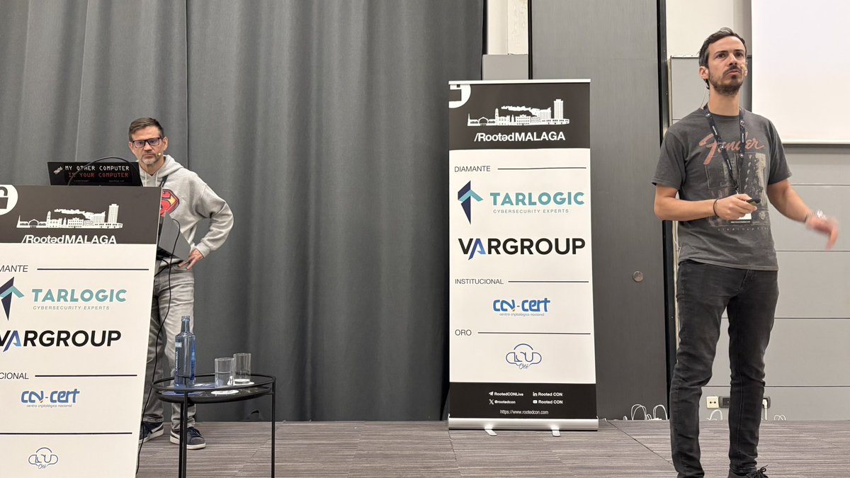 rootedcon's tweet image. Carlos Garcia (@ciyinet) y Guillermo Obispo (@gobispo), viejos conocidos de la escena española de ciberseguridad y “autores de libros” 😜 han venido a divertirse a #RootedMalaga2025 con “Un viaje por los TIERs de tu Directorio Activo con los papeles en regla”
#RootedCON