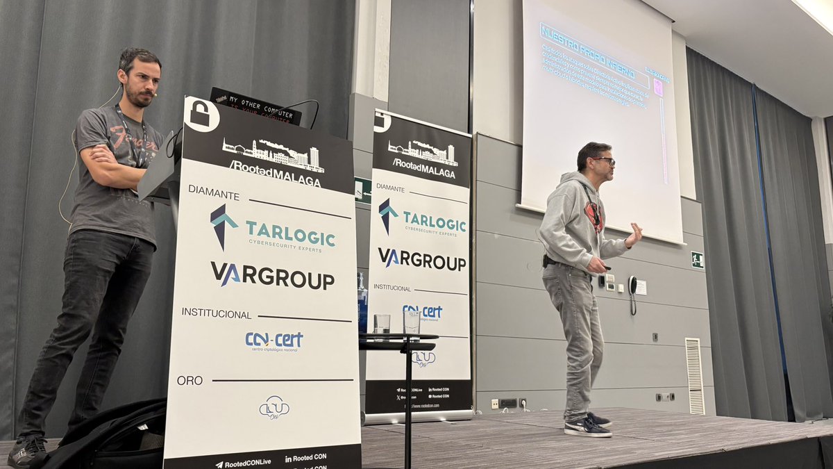 rootedcon's tweet image. Carlos Garcia (@ciyinet) y Guillermo Obispo (@gobispo), viejos conocidos de la escena española de ciberseguridad y “autores de libros” 😜 han venido a divertirse a #RootedMalaga2025 con “Un viaje por los TIERs de tu Directorio Activo con los papeles en regla”
#RootedCON