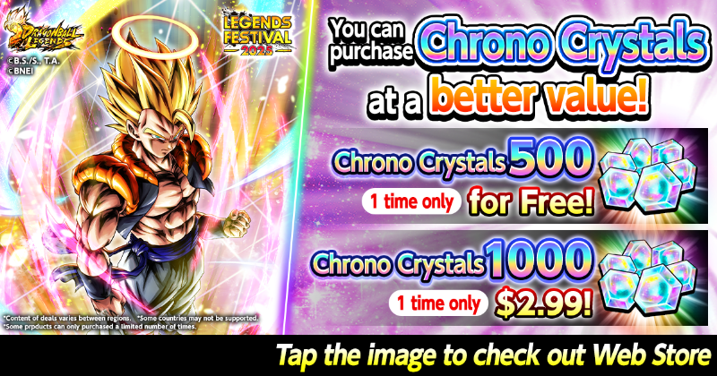DB_Legends's tweet photo. [Web Store Sale On Now!]

Get even better deals on Chrono Crystals and other items than in the app through the Web Store!

Don't miss your one-time chance to get 500 Chrono Crystals for free on the Web Store!

#DBLF2025
#DBLegends
#DragonBall