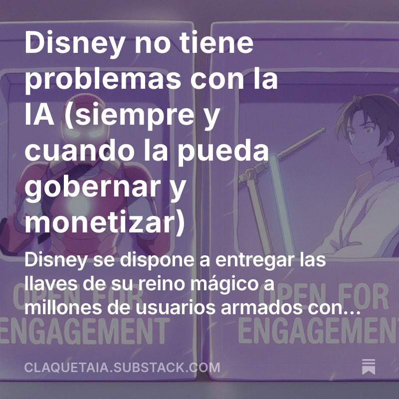 ¿Y si pudieses crear tu propia historia con IA usando los personajes de #Frozen cómo protagonistas y compartirla con otros usuarios? Estos son los últimos planes de #Disney tiene para #DisneyPlus. Lo explico en #ClaquetaIA open.substack.com/pub/claquetaia…