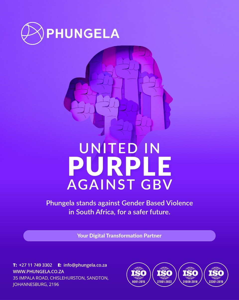 Phungela stands in the fight against Gender-Based Violence. Together, we raise our voices, support survivors, and push for a safer South Africa. Action starts with us. 💜✊🏽

#EndGBV #PurpleInitiative #Phungela #DigitalTransformation #SouthAfrica