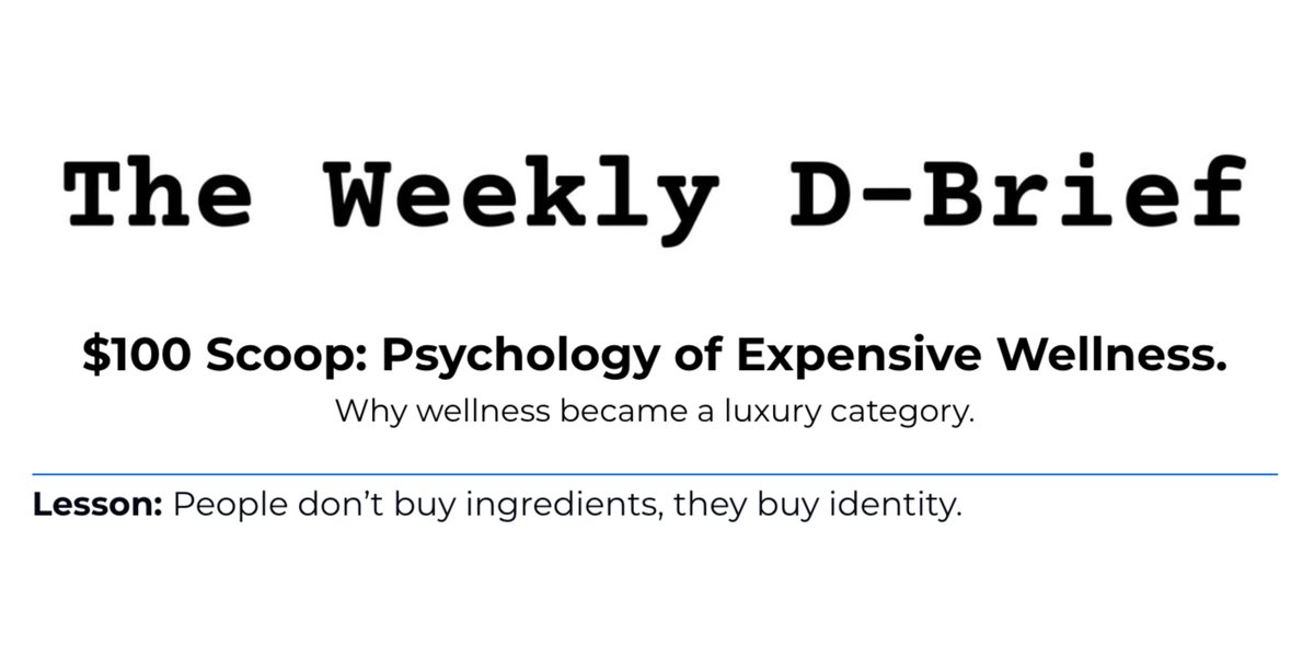 iamdevrajpatel's tweet image. Wellness became a lifestyle flex and a luxury category.
$100 green powders. $12 matcha. $14 juices.
New drop: Psychology of Expensive Wellness: theweeklydbrief.beehiiv.com/p/100-scoop-ps…