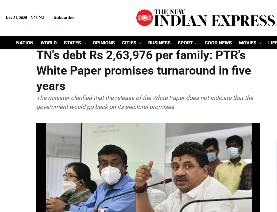sandhyaravishan's tweet image. Remember the white paper released by PTR Palanivel Rajan when he was Finance Minister? It claimed that the debt per household was Rs 2.6 lakh. 

4.5 years later, do you know how much debt burden each household in TN has? 

Rs 3.7 lakh! 

You can thank the @arivalayam govt&apos;s…