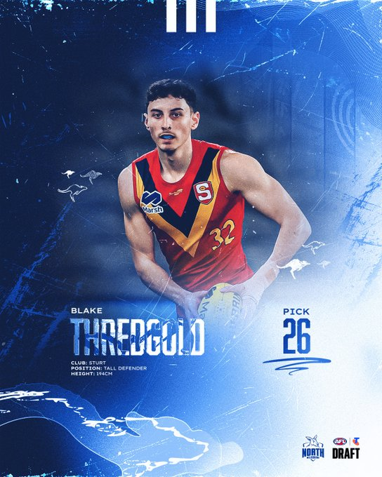 thoughtfullwon's tweet image. Blake Thredgold
Becomes the 3rd pick 26 taken by @NMFCOfficial in the draft history after-
Chris Groom 1995 &amp;amp; Brayden George 2022
Other NM players drafted at pick 26 by other clubs-
Daniel McConnell- WCE
Jack Darling- WCE