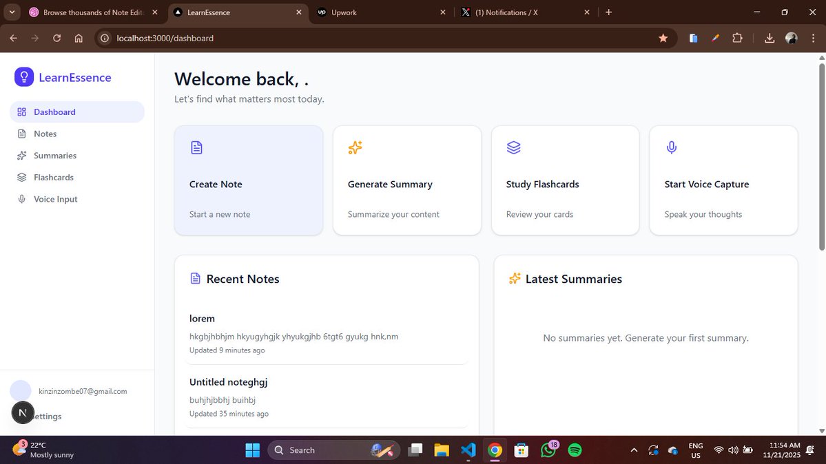 codewithkin's tweet image. Building LearnEssence, a platform that solves 1 BIG problem for students:

Reading things that don&apos;t come in the exam

It does this by distilling lecture content (via voice capture or copy / paste), generating notes that are laser-focused on key points and finally:

Creating…