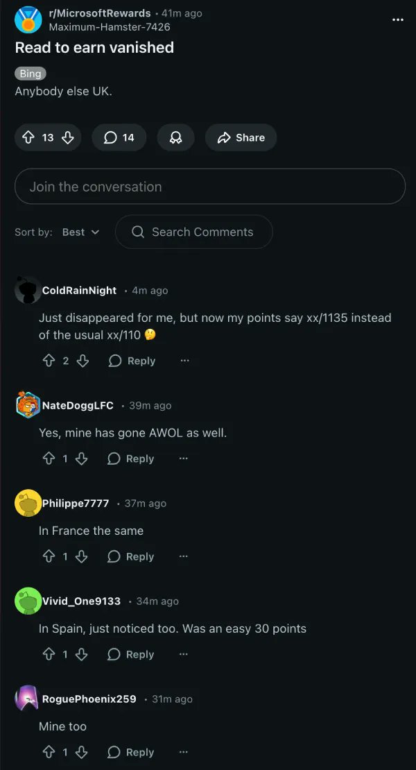 PiunikaWeb's tweet image. Microsoft Rewards &apos;Read to Earn&apos; feature missing for many users

If you opened the Bing app today and felt like something was missing, you aren’t going crazy. The “Read to Earn” feature — usually an easy way to grab 30 points just by scrolling through news headlines — seems to…